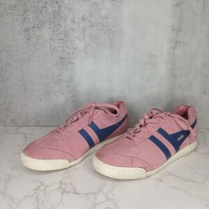 Gola Harrier Cla192 Suede Pink Striped Lace Up Low Top Sneakers Retro Women US 7